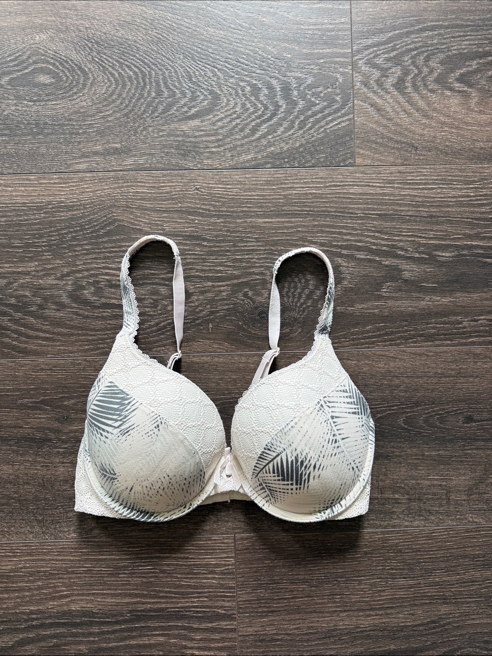 Light Cream Lace body by Victoria Bra with Subtle Gray Palm Print